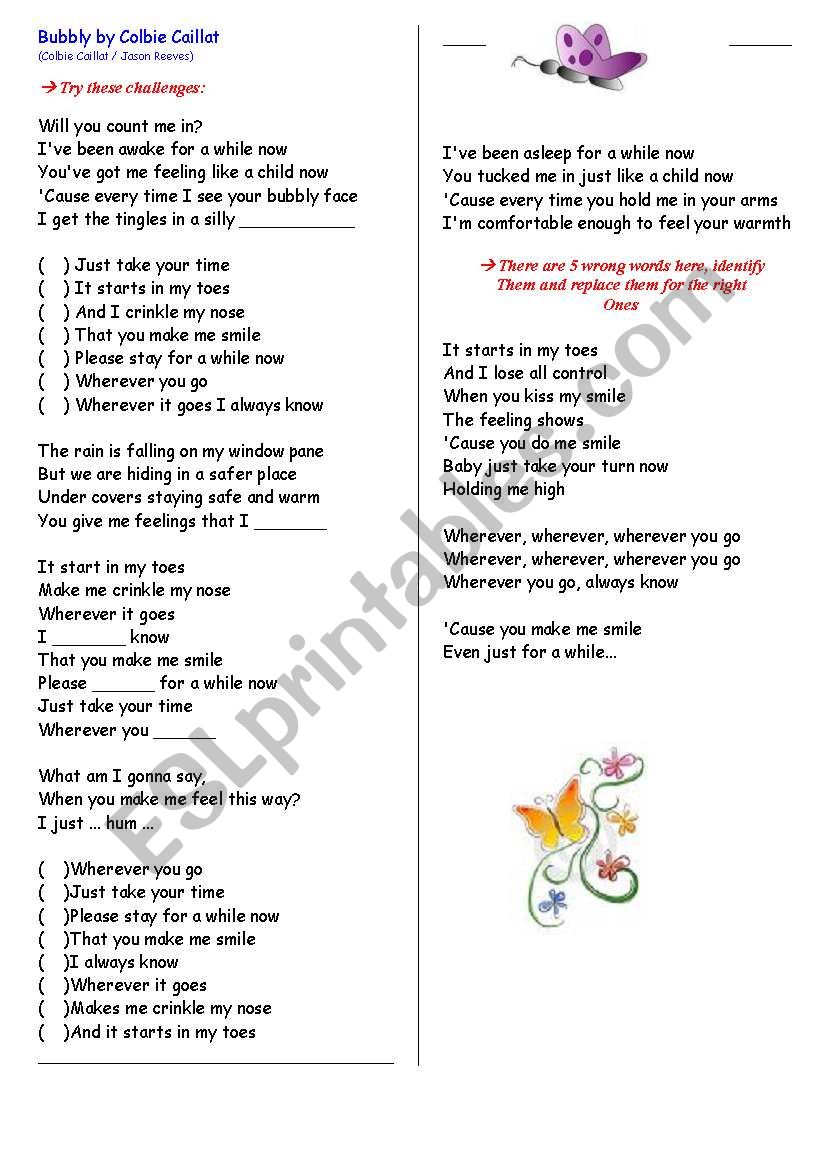 BUBBLY BY COLBIE CAILLAT worksheet