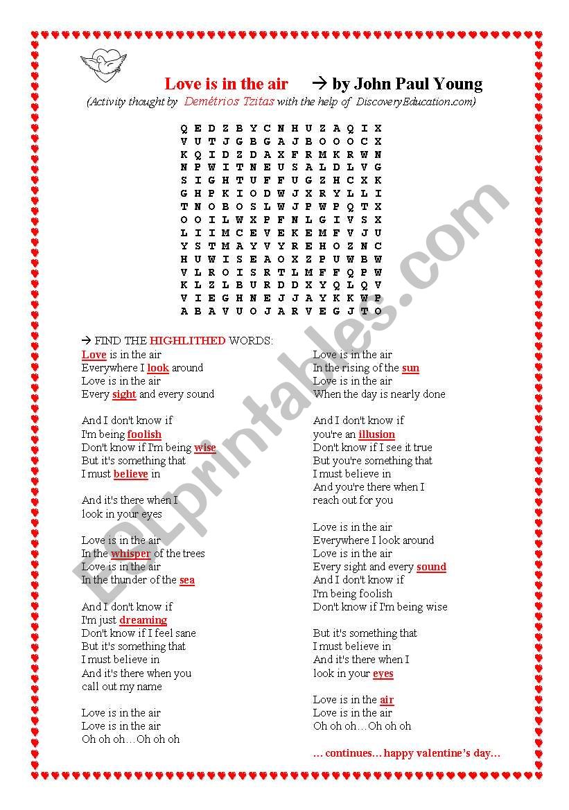 LOVE IS IN THE AIR worksheet