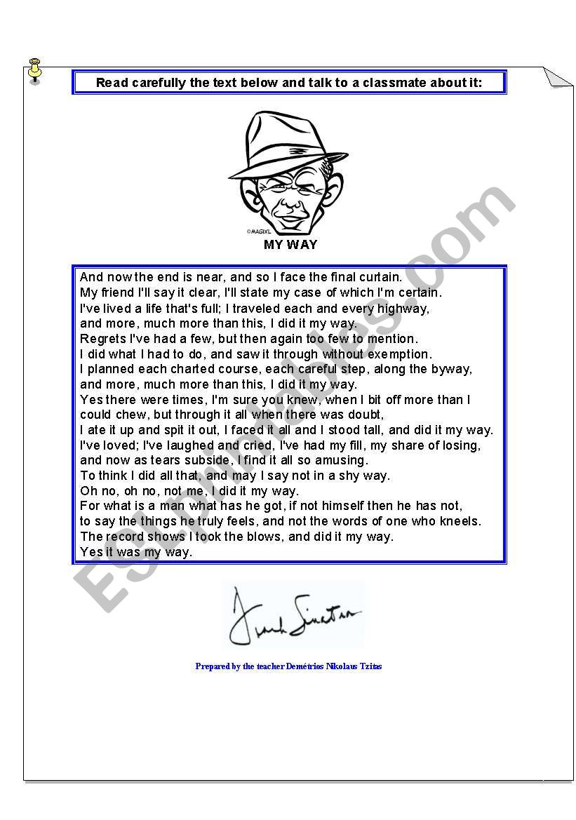 FRANK SINATRA - MY WAY worksheet