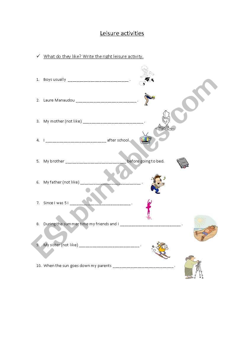 Leisure activities worksheet