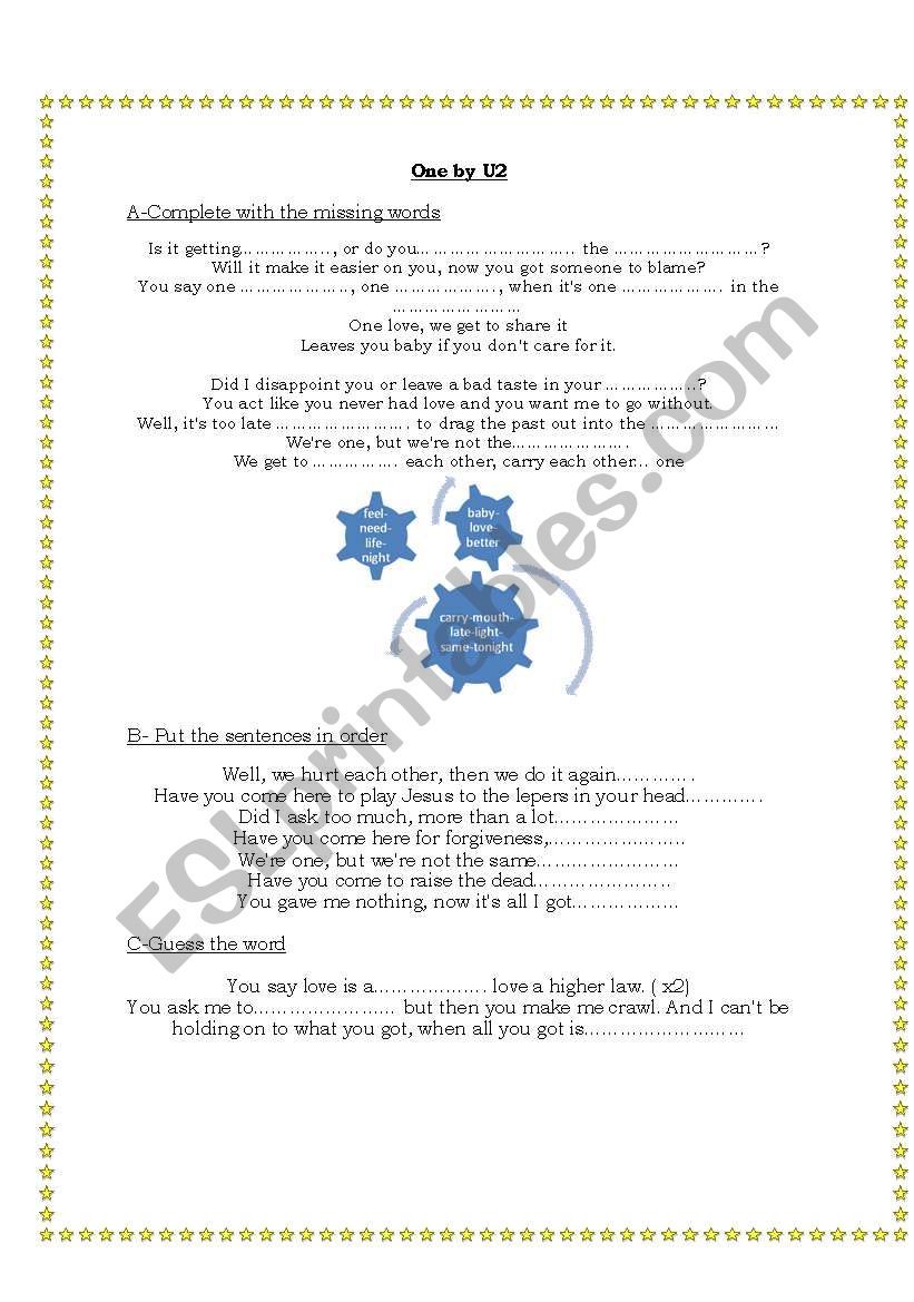 ONE BY U2 worksheet