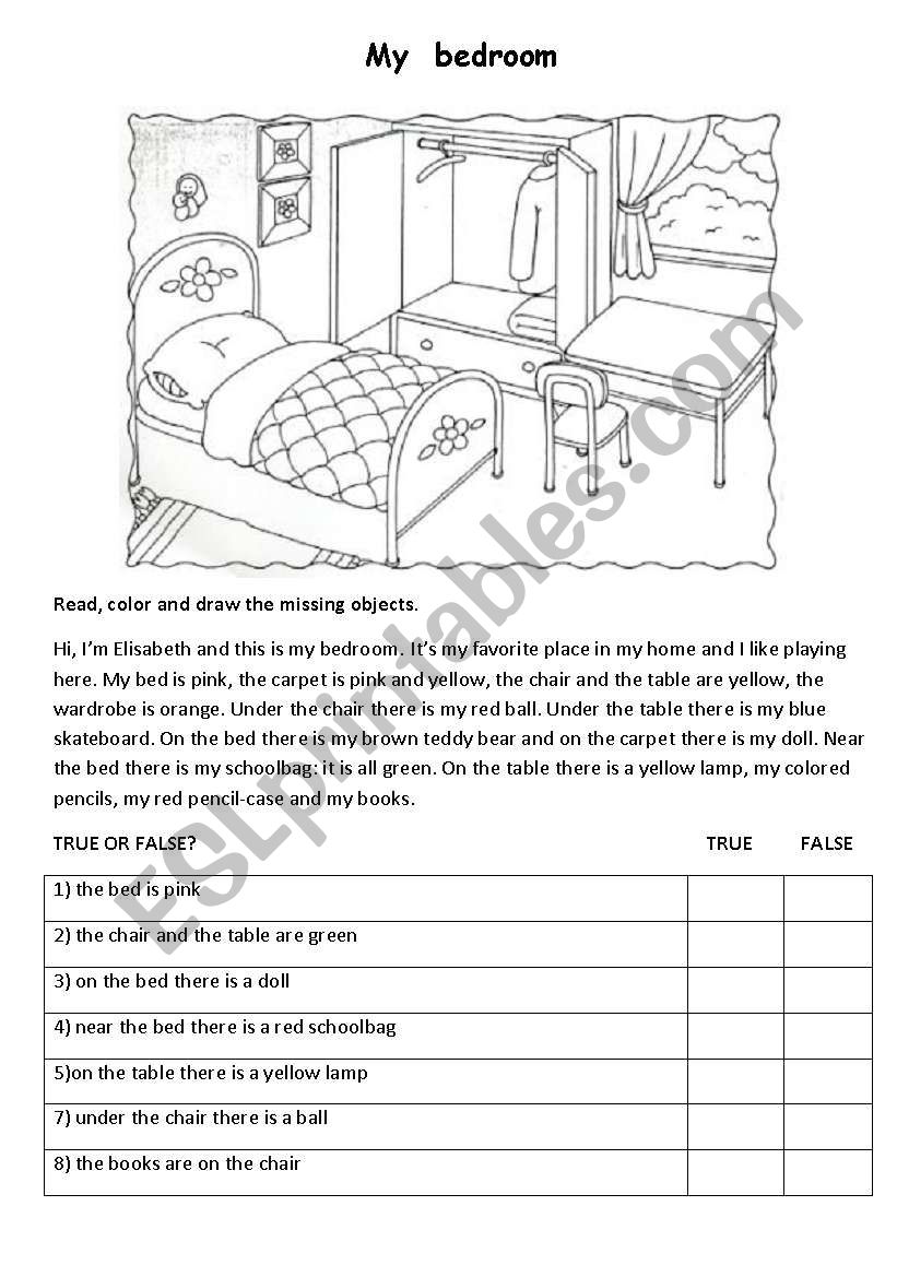 my bedroom worksheet