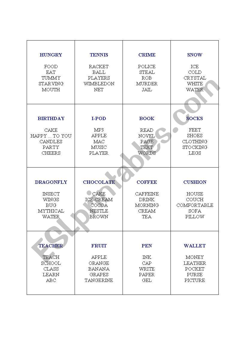 TABOO GAME worksheet