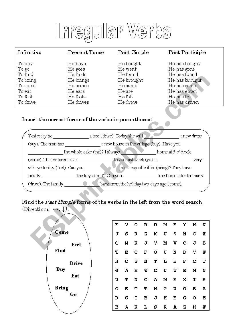 irregular verbs worksheet