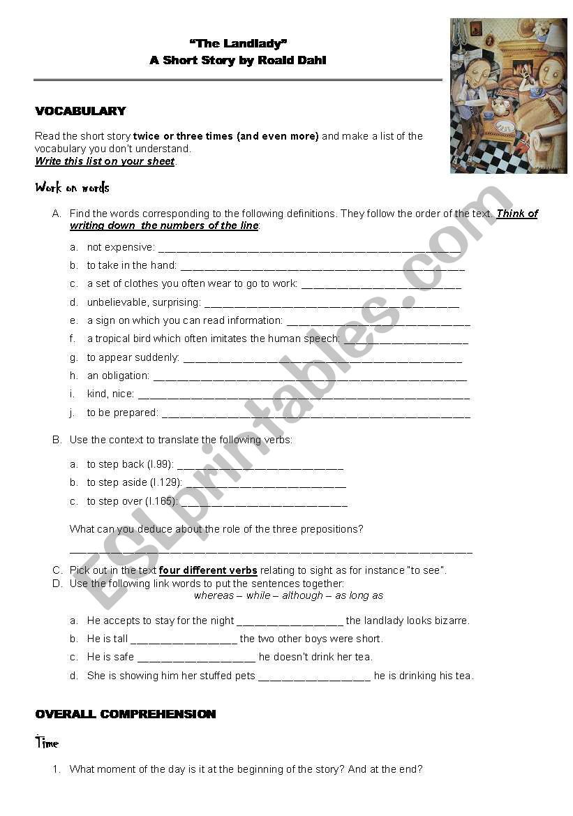 Reading The Landlady By Roald Dahl With Answer Keys Esl Worksheet By Bucky2406