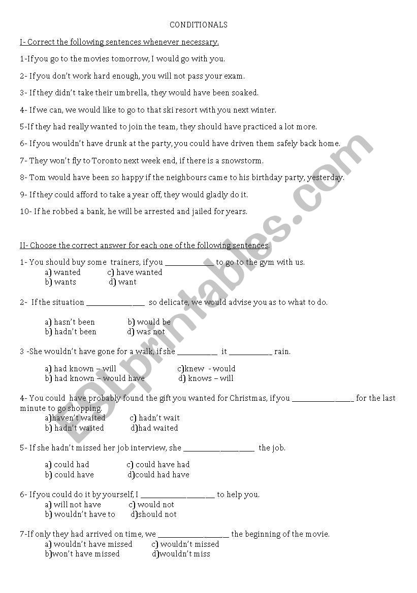 CONDITIONALS worksheet