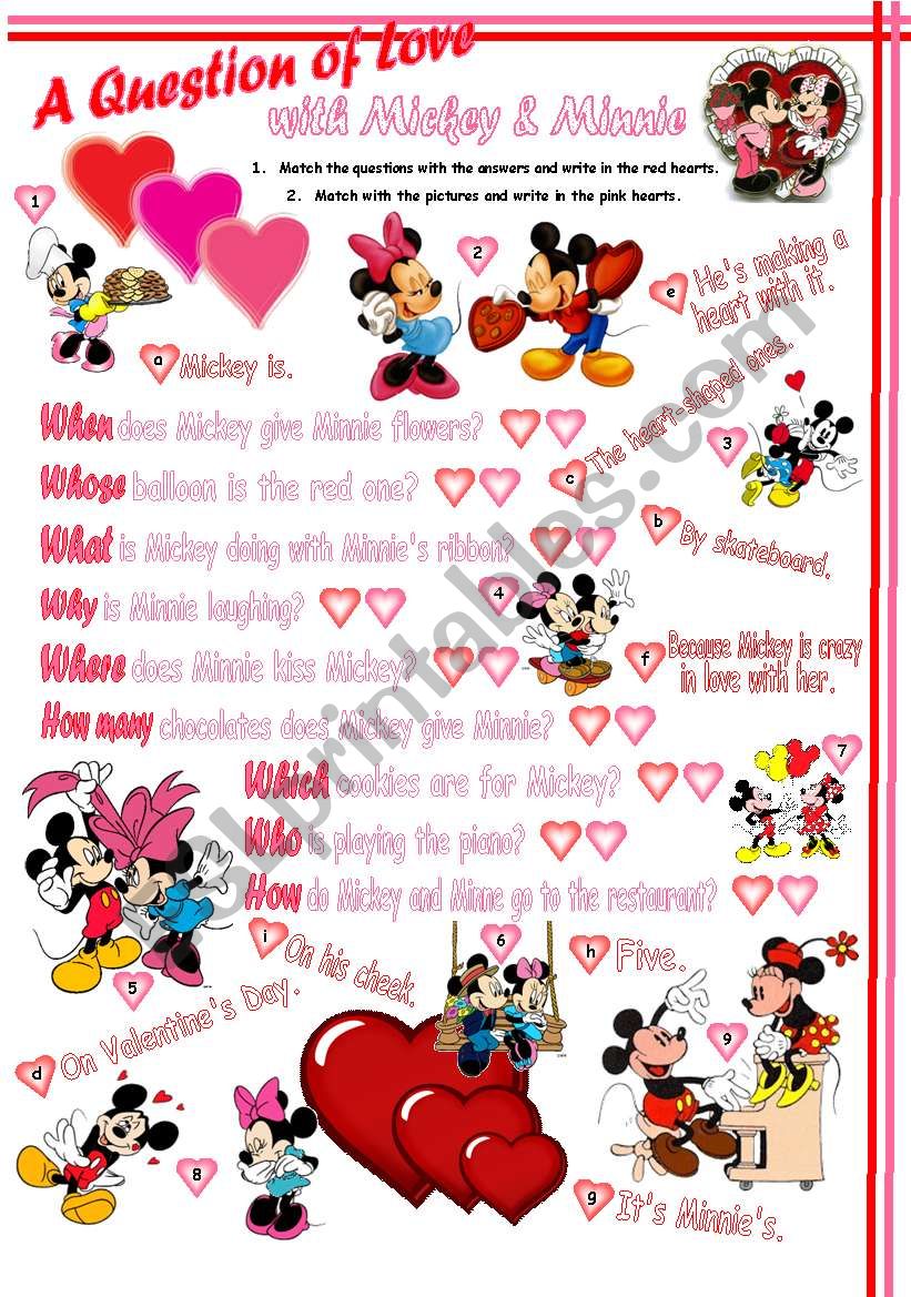 Wh Questions & Answers with Mickey & Minnie & Valentines Theme