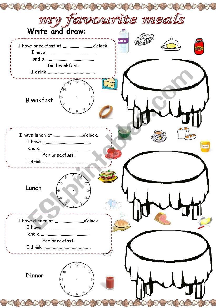 My Favourite Meals ESL Worksheet By Aurororita