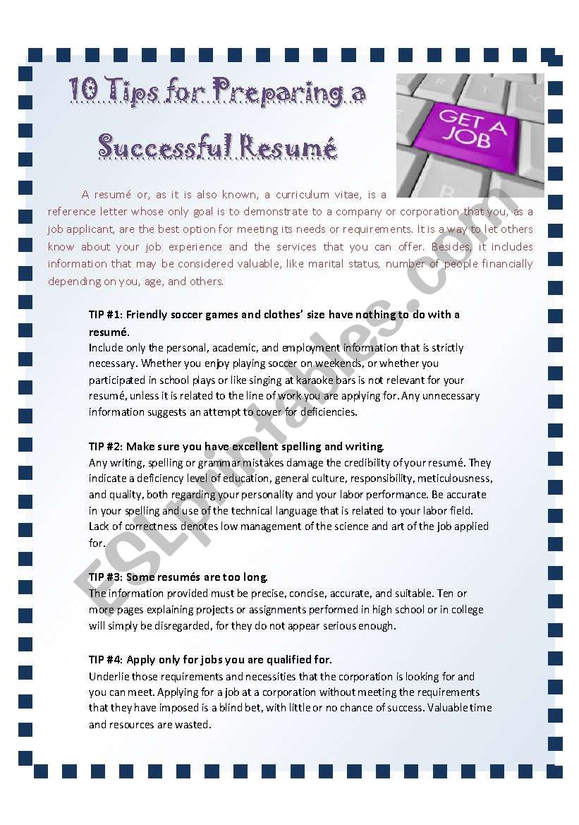 JOBS: Tips for Preparing a Resume
