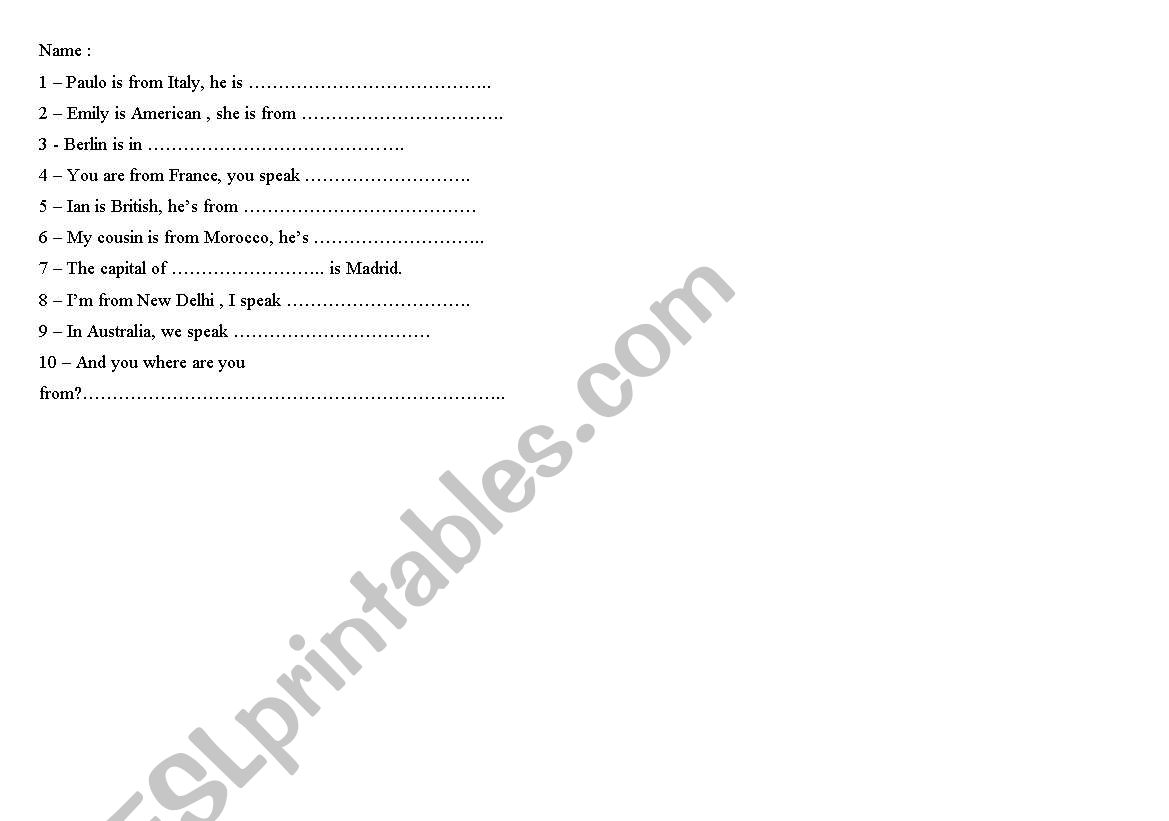 nationalities and languages worksheet