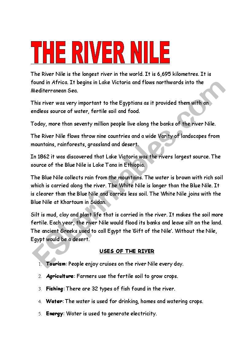 The River Nile worksheet