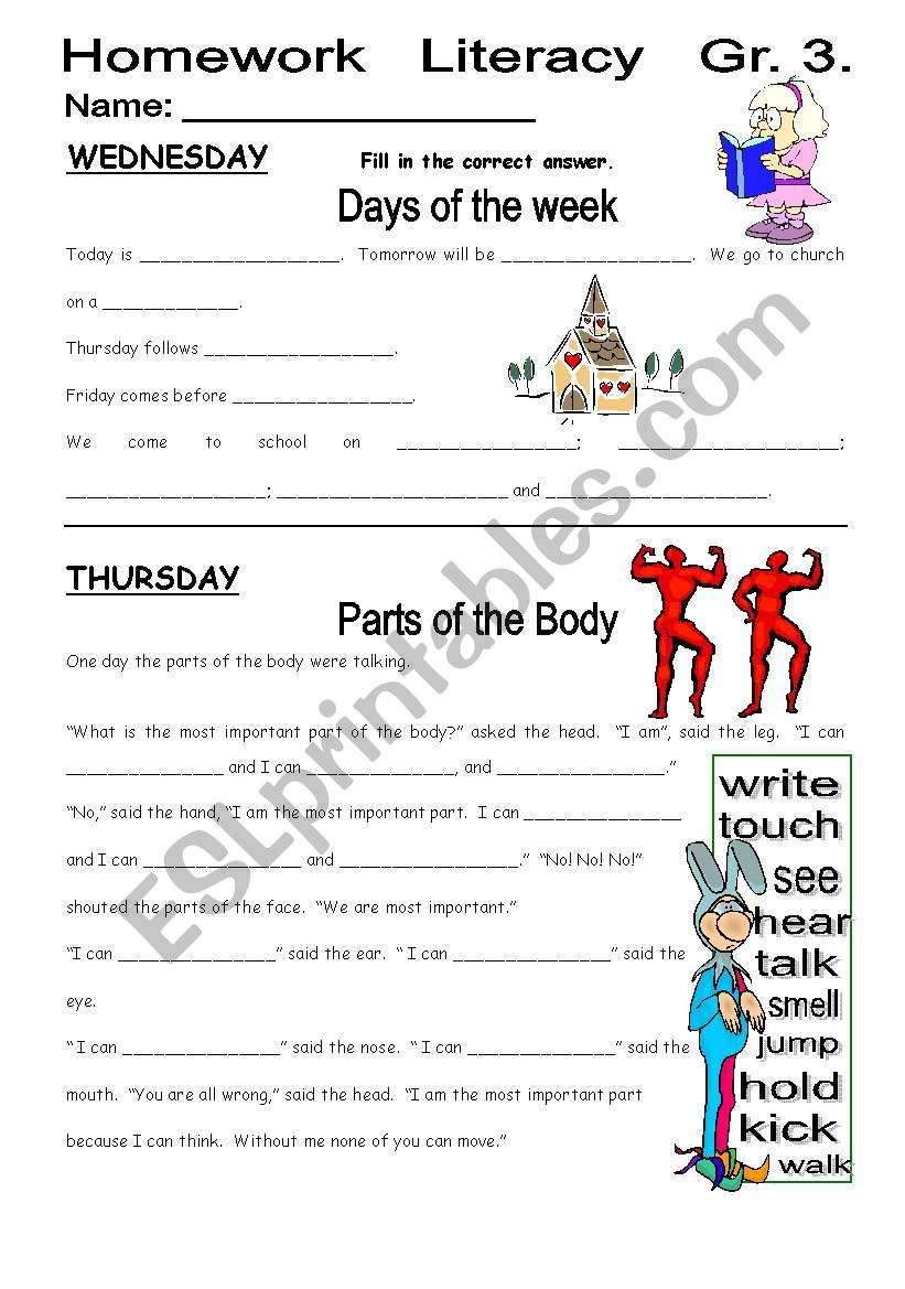 My body worksheet