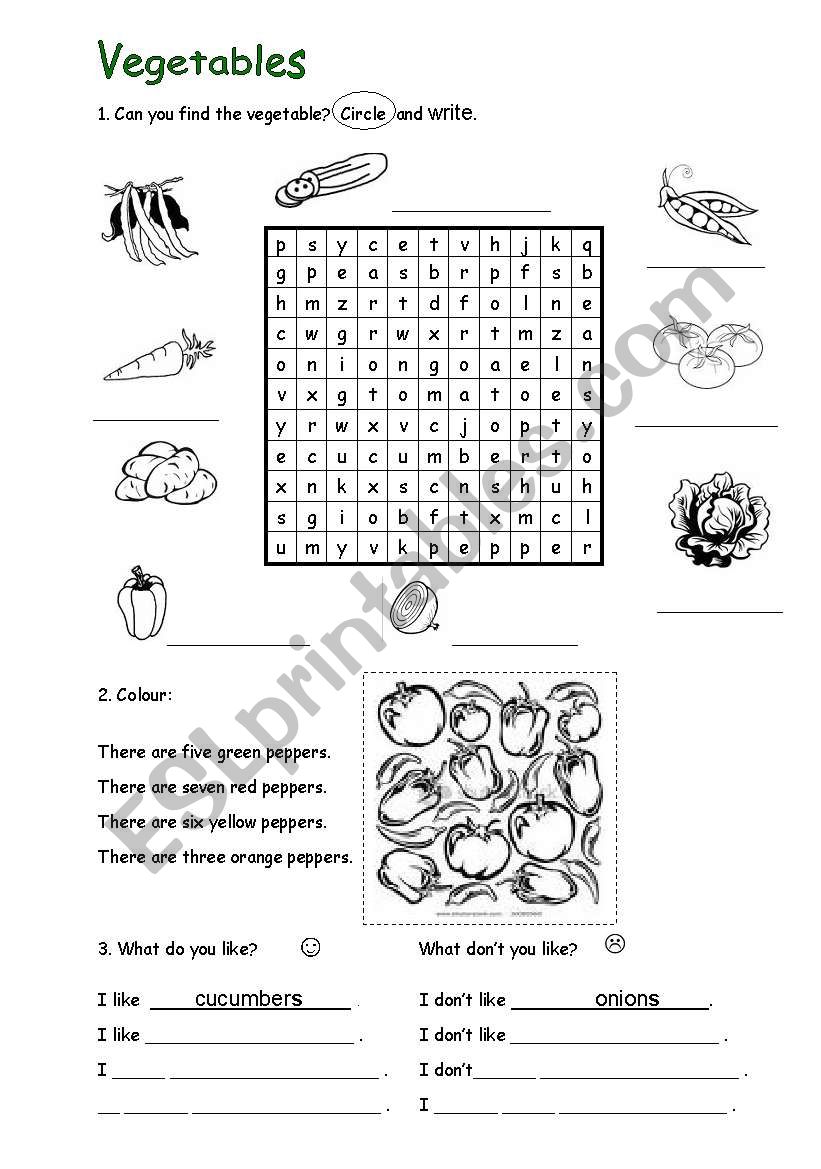 Vegetables worksheet