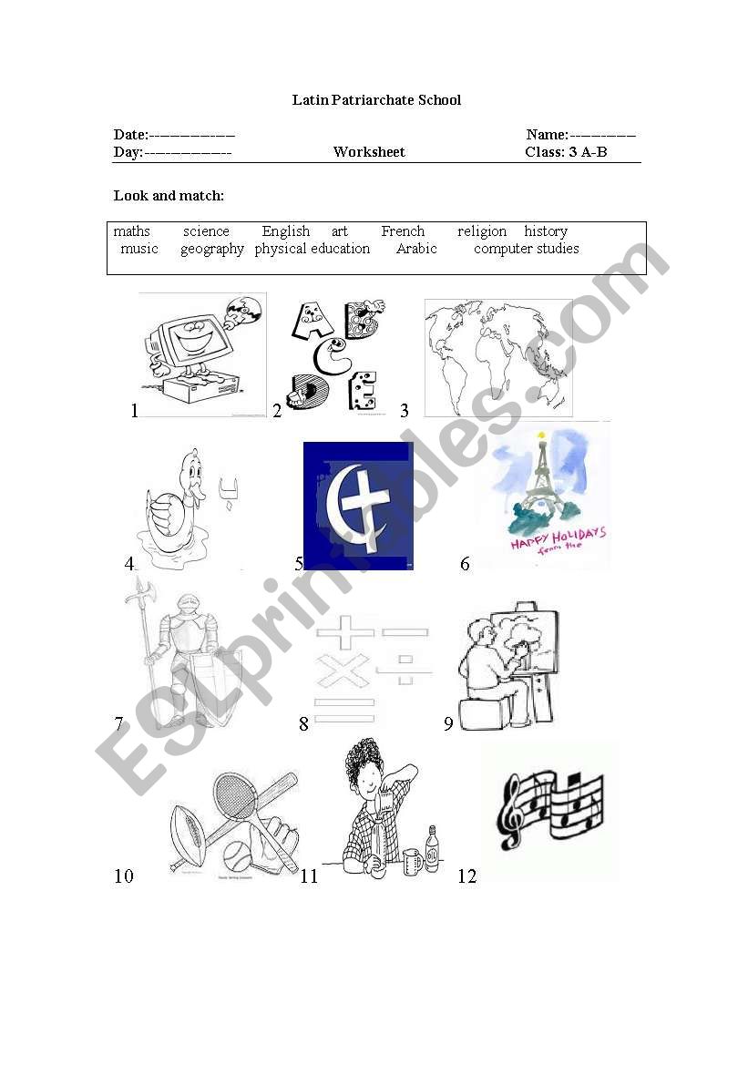 School Subjects worksheet