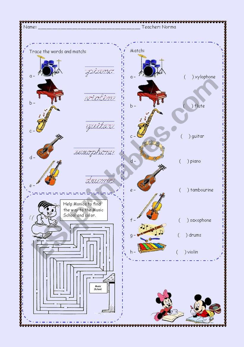 Musical instruments worksheet