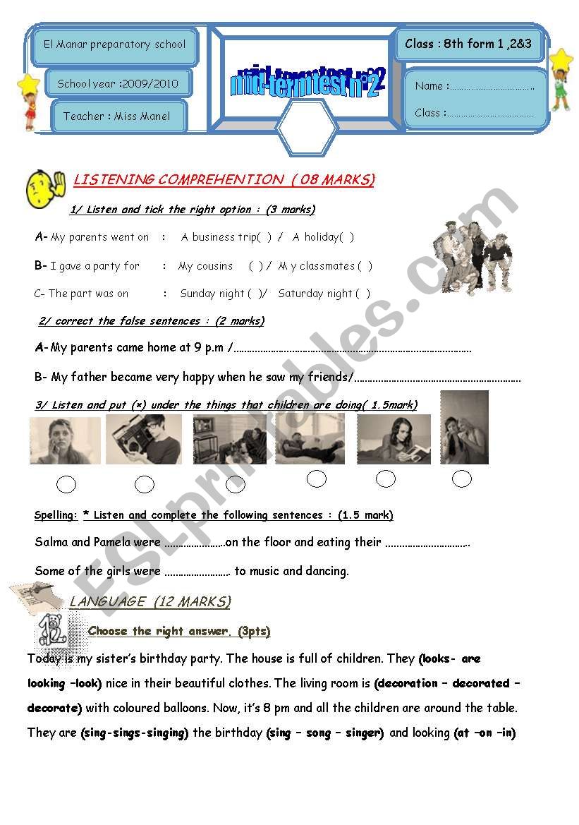 8TH FORM MID TERM TEST2 worksheet