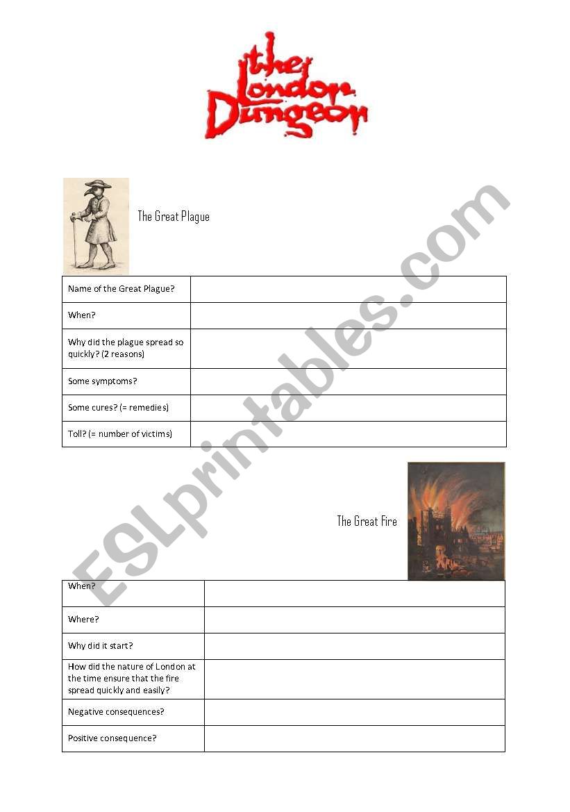 The London Dungeon worksheet