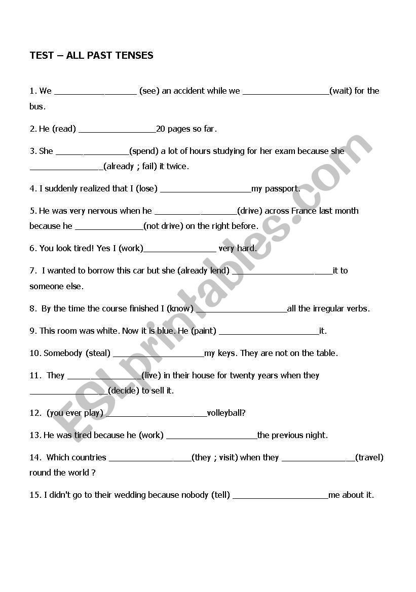 all past tenses worksheet