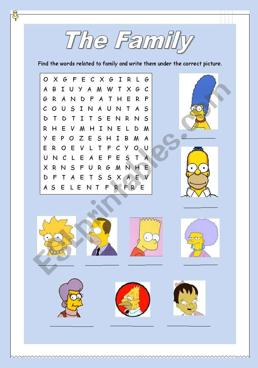 Wordsearch Family worksheet