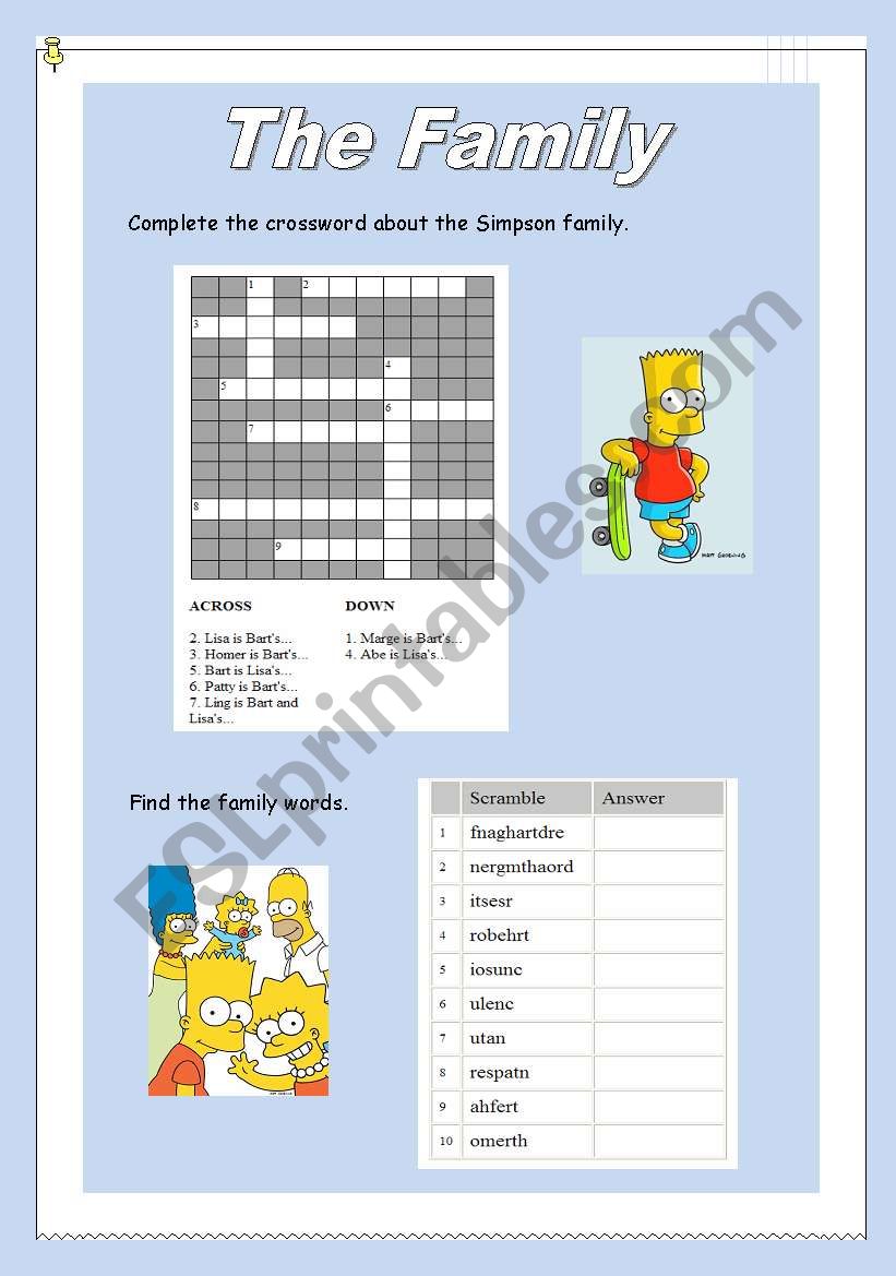 The Family crosswords worksheet