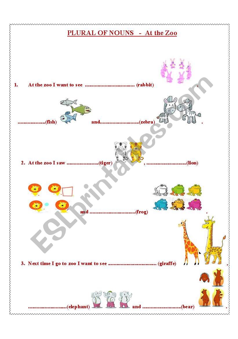 Plural of nouns - At the zoo worksheet