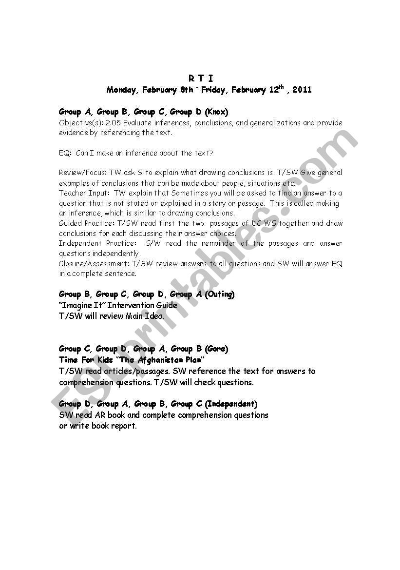 Inferencing Lesson Plans (Small group)