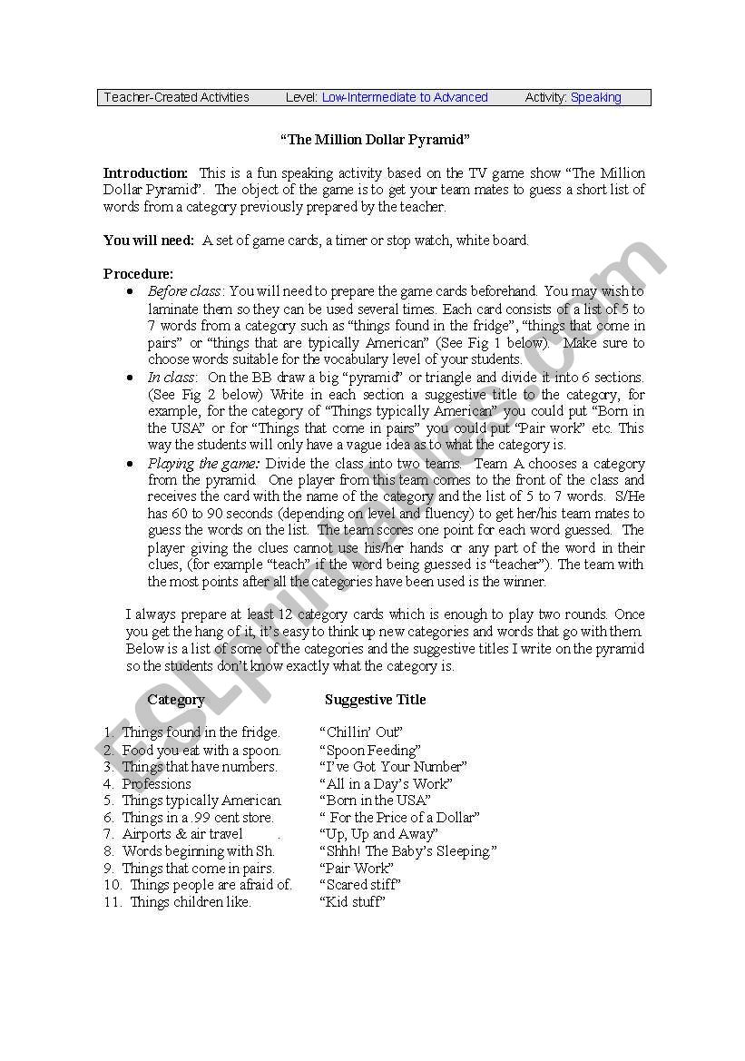 speaking activities worksheet