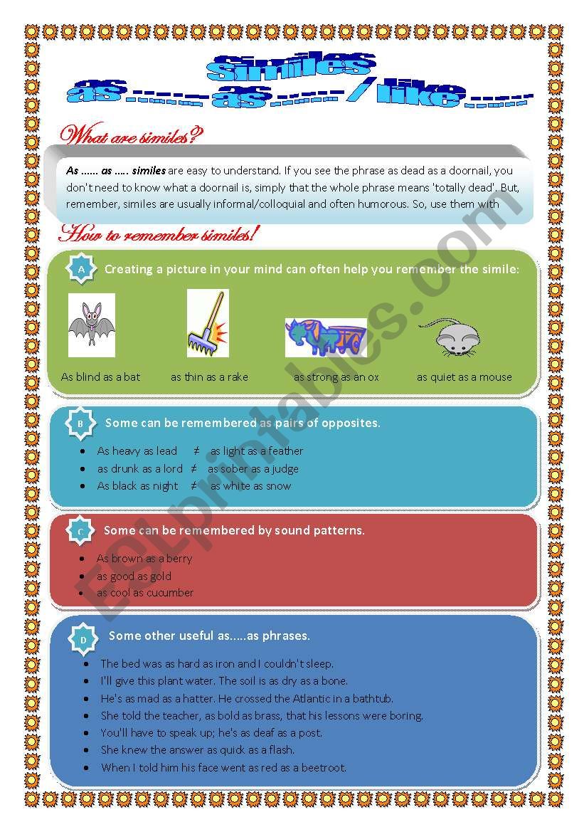 Similes worksheet