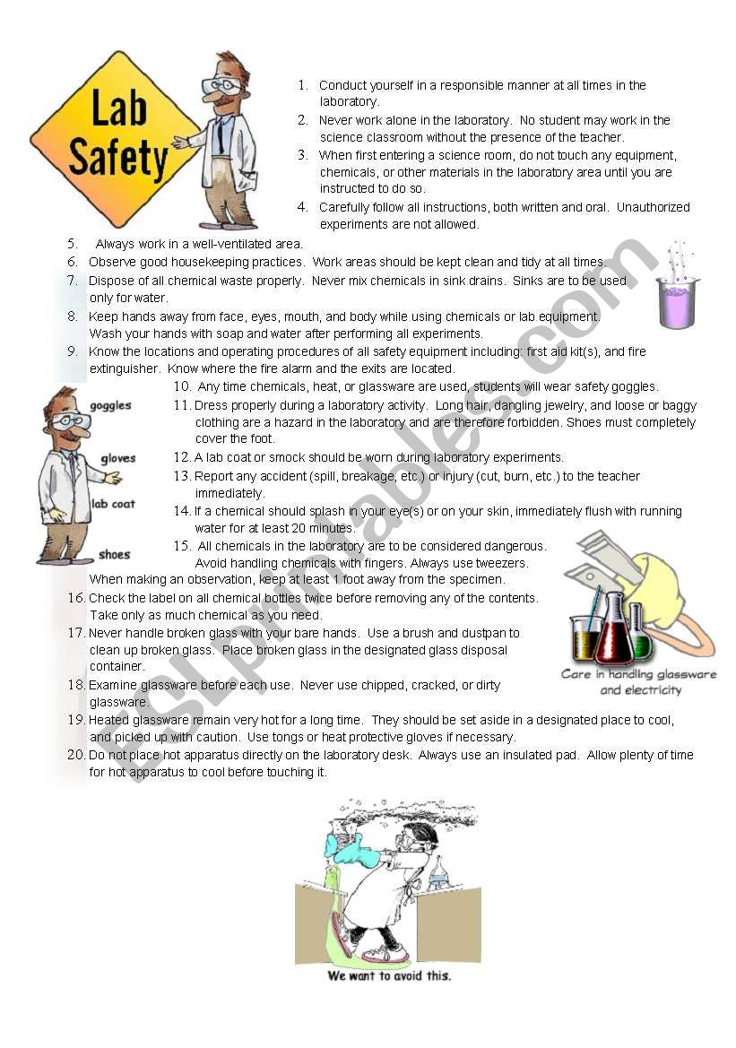 Safety in a lab worksheet