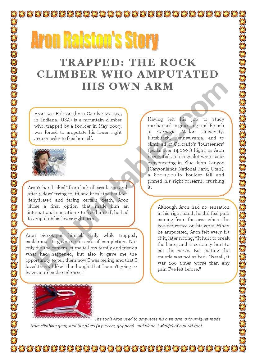 Trapped: Aron Ralstons story worksheet