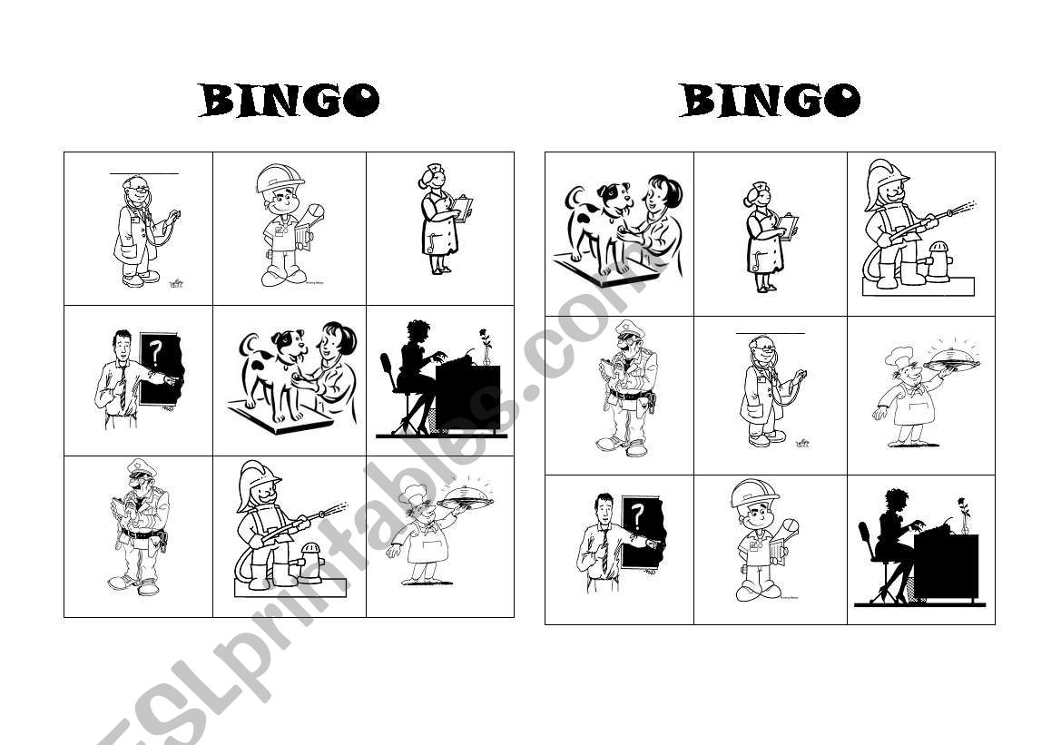 bingo jobs  worksheet