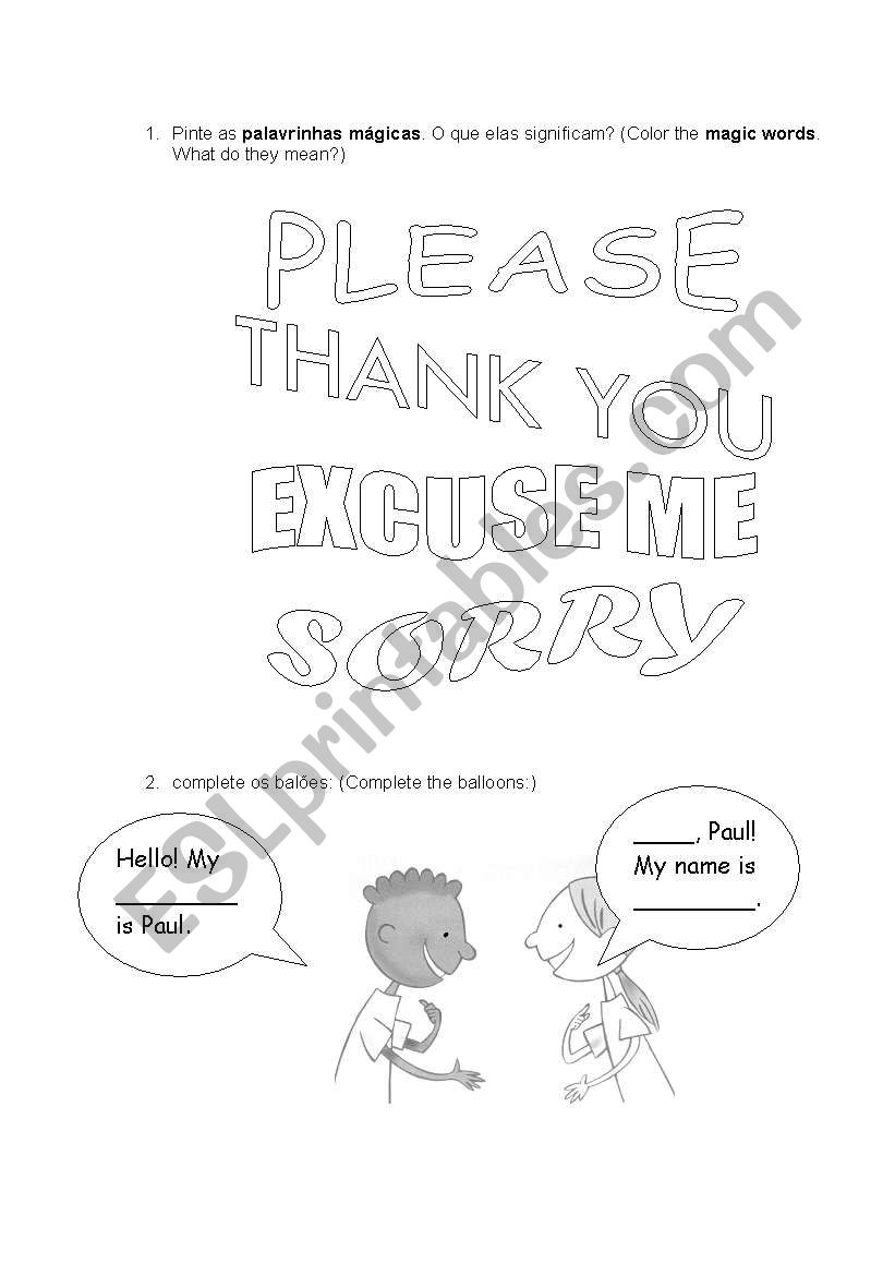 Magic words, introduction worksheet