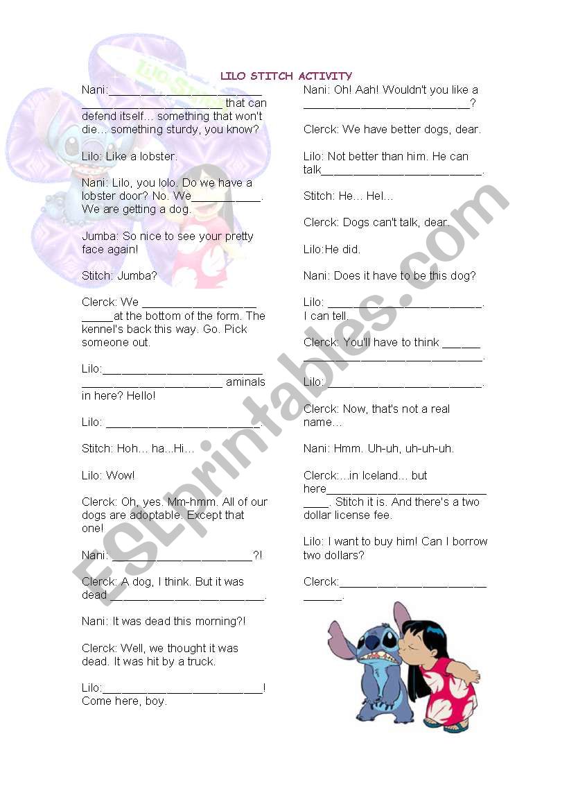 Lilo stitch movie activity worksheet