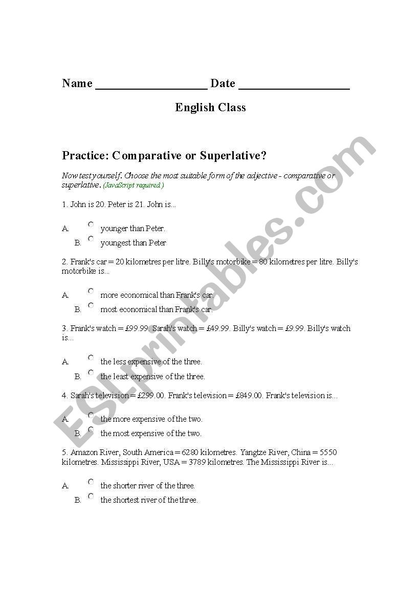 Comparative and Superlative activity