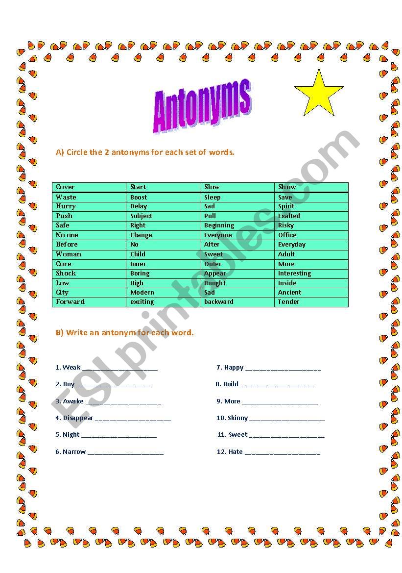 Antonyms worksheet