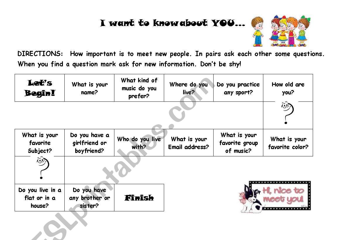 I want to know about you worksheet