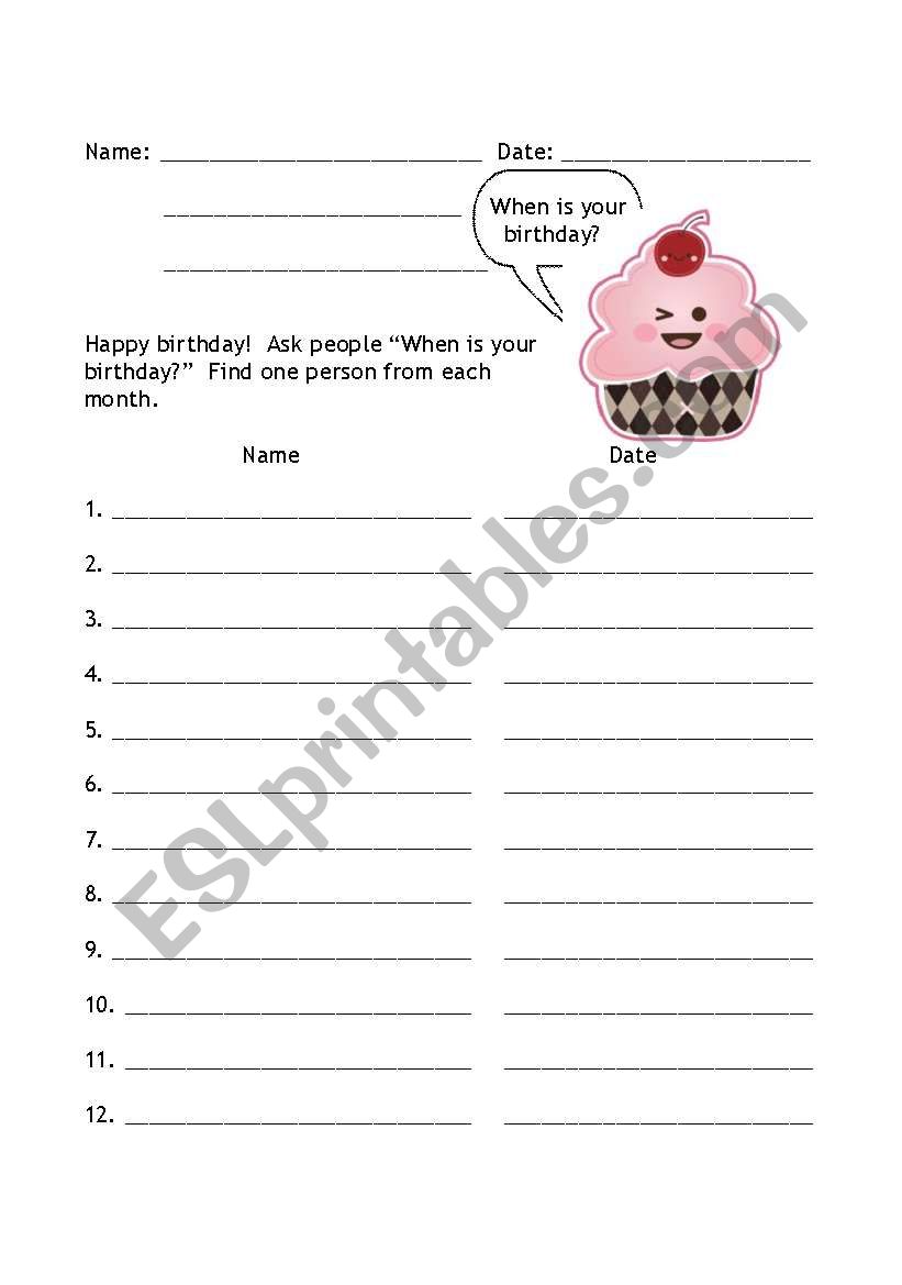 Birthday Worksheet worksheet