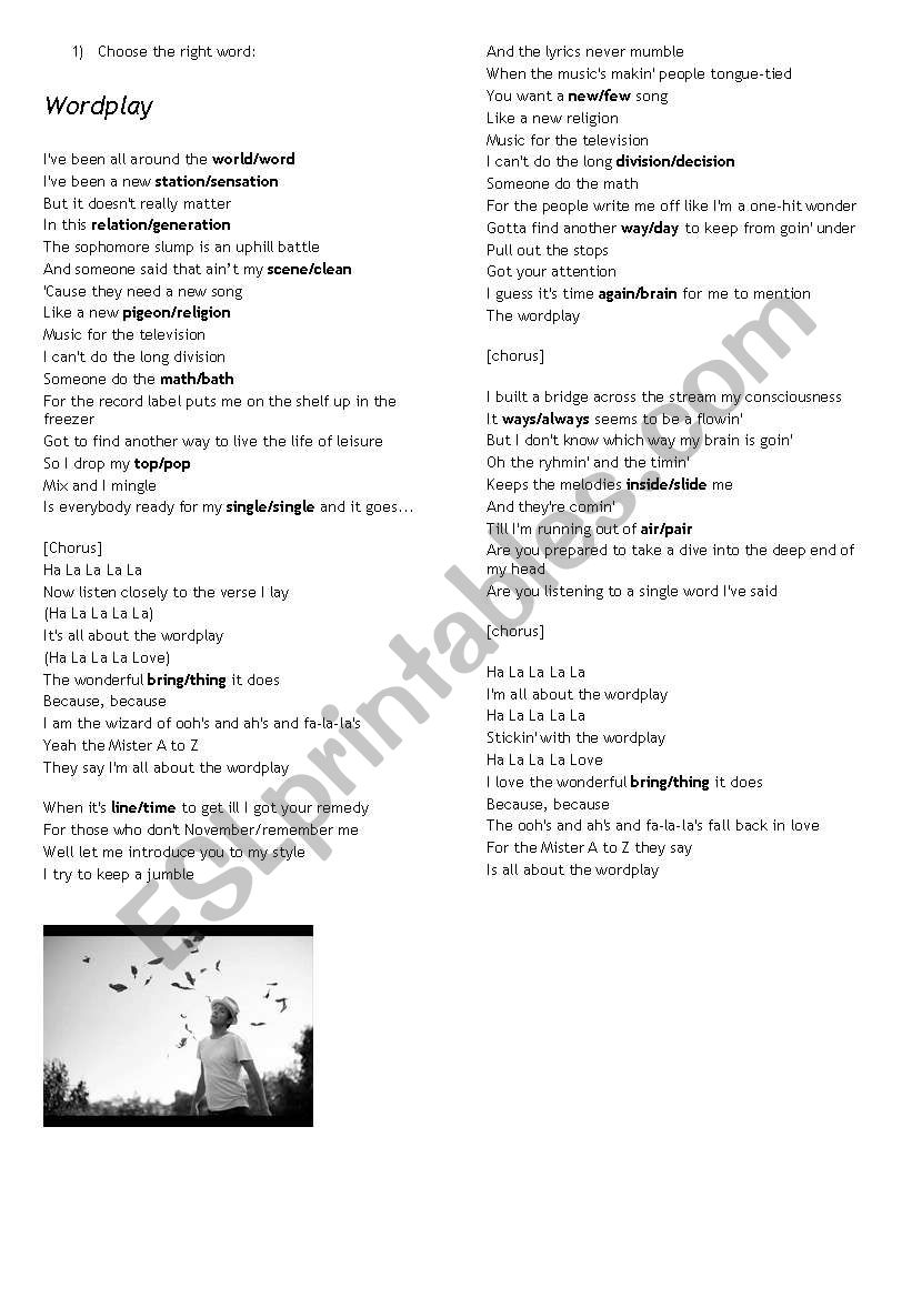 Wordplay - Jason Mraz worksheet