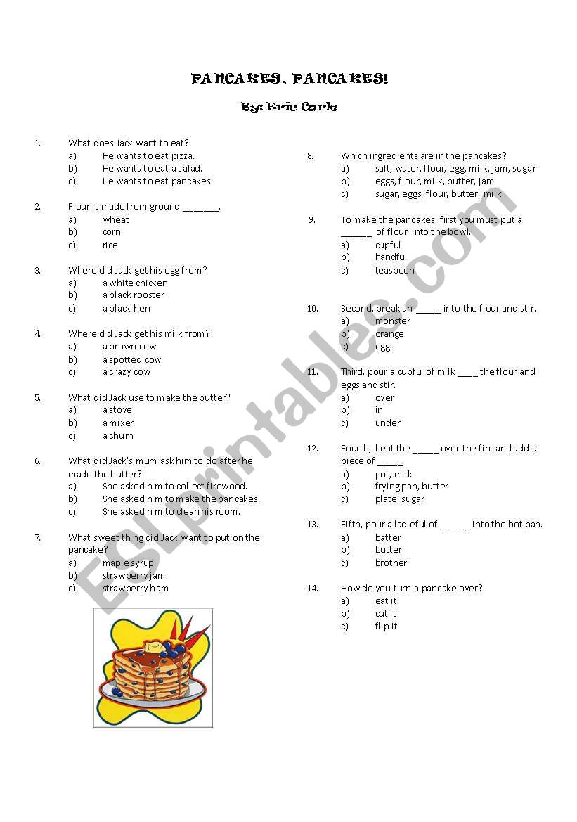 Pancakes, Pancakes worksheet