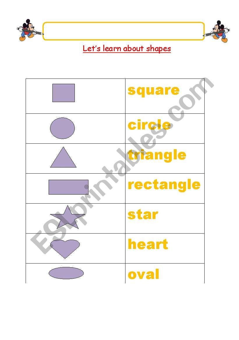 LEARNING SHAPES worksheet