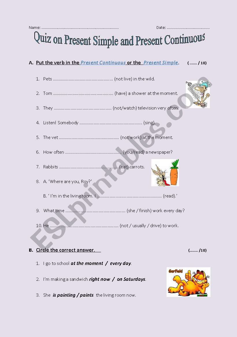 Quiz on Present Simple and Present Continuous
