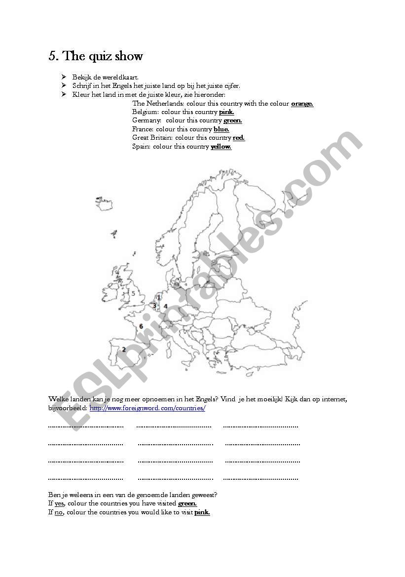 country, colour, days worksheet