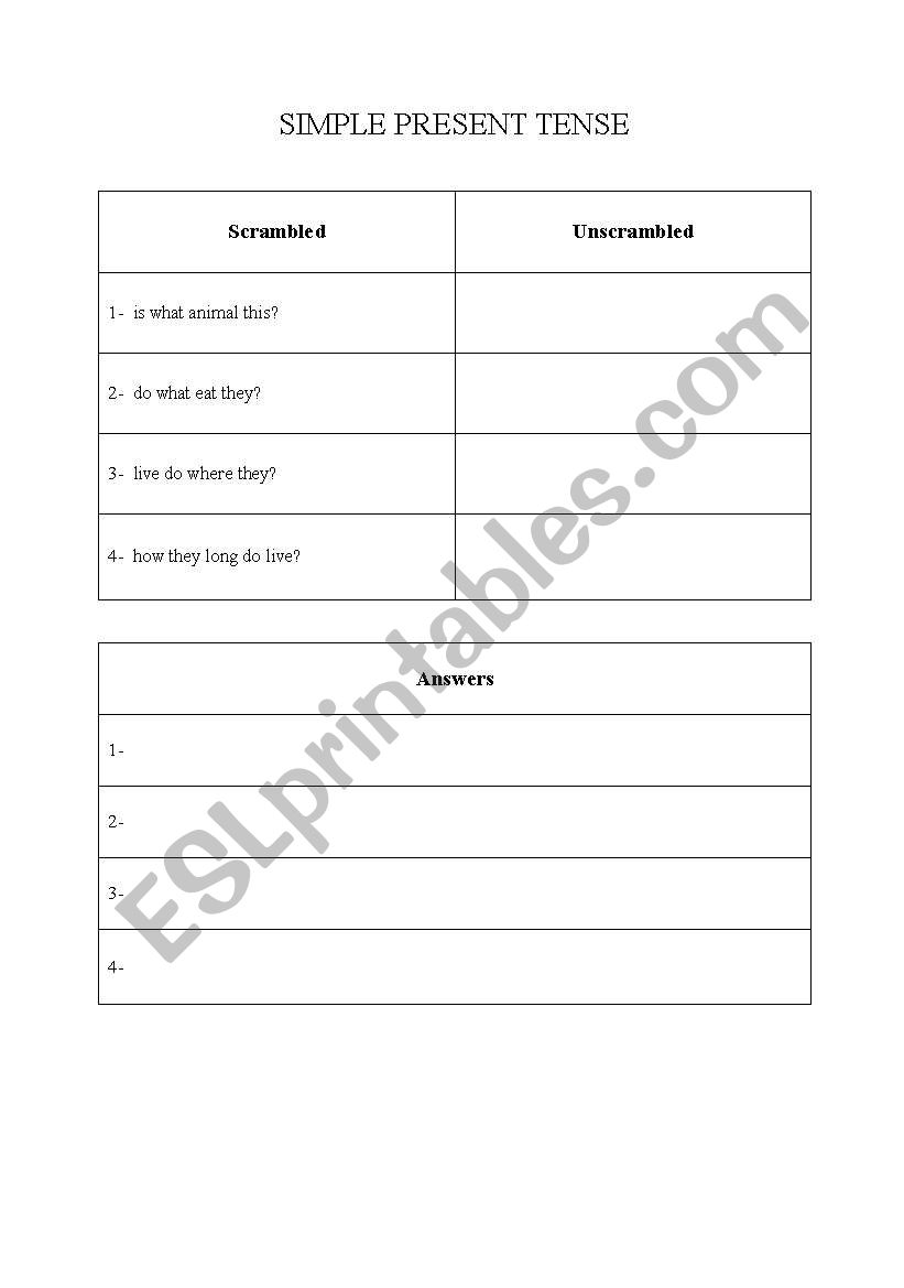 Present and Past Scrambled Sentences Drill