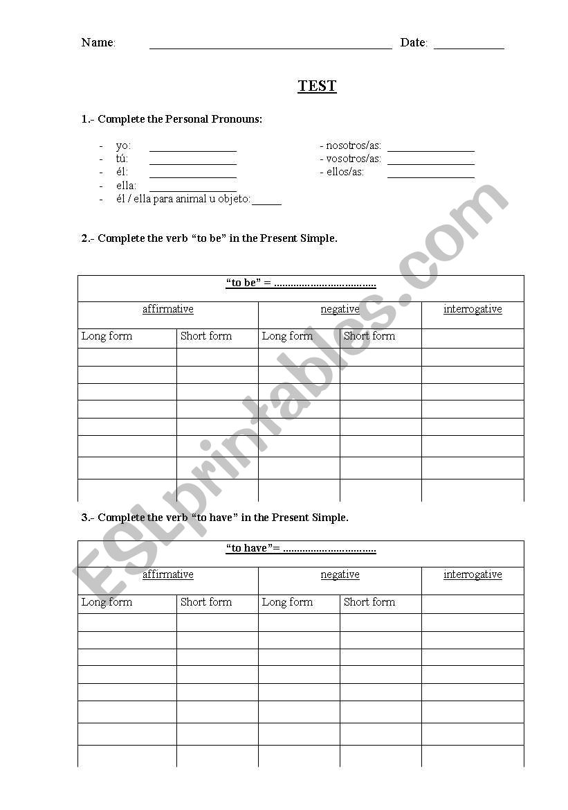 Present Simple Test worksheet