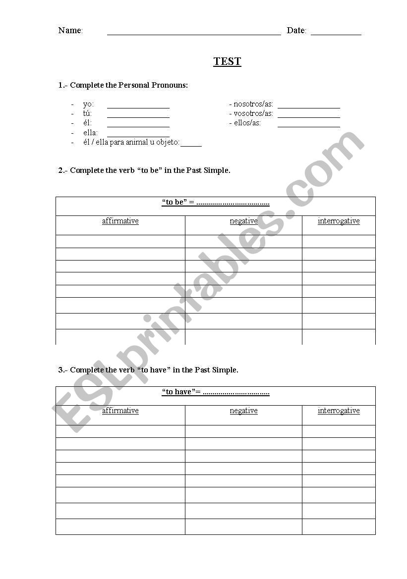 Past Simple Test worksheet