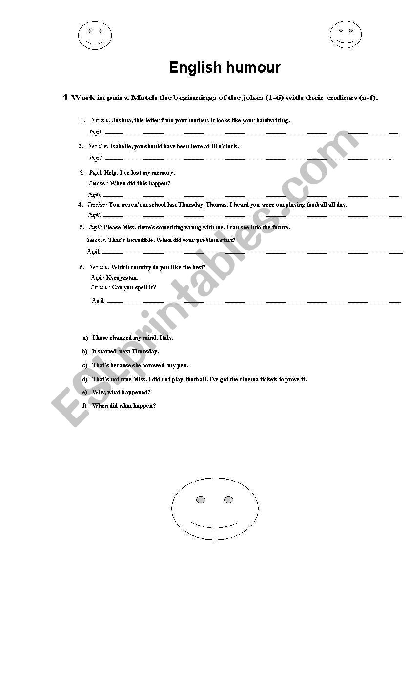 English humour worksheet