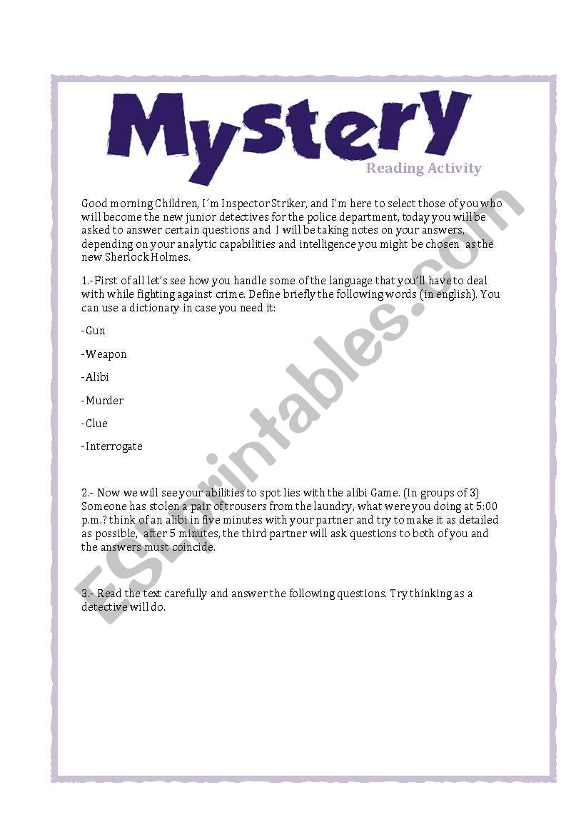 Reading activity, Mistery and detectives