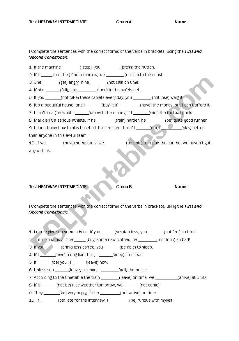 First and Second Conditionals worksheet