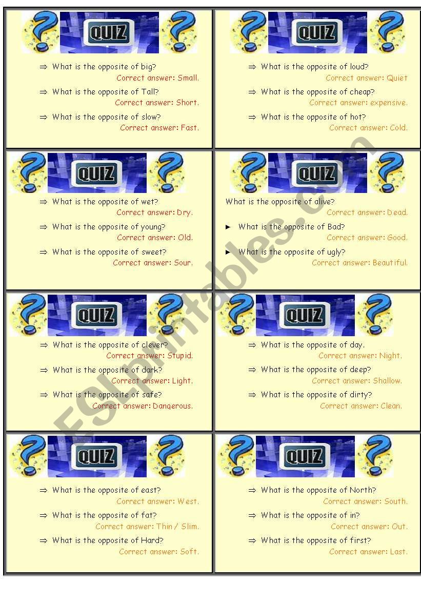 QUIZ oppoistes worksheet