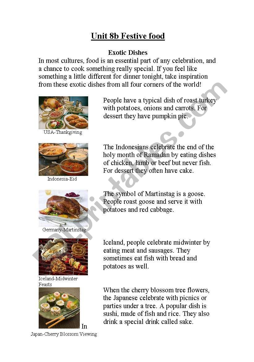 Festive food worksheet